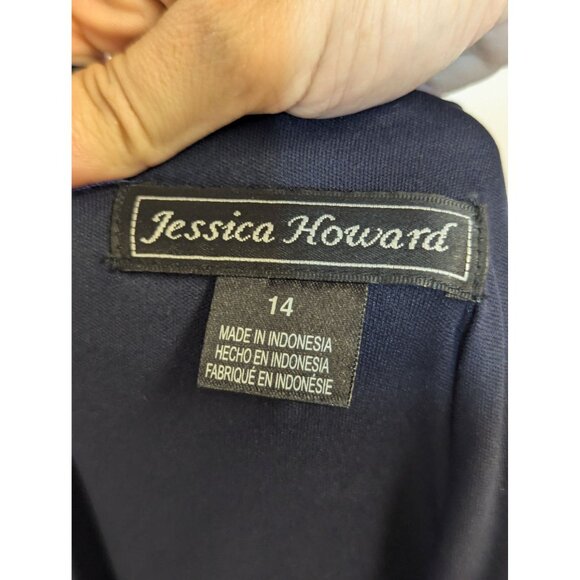 Navy & Silver Striped Party Dress With Metallic Accents Short Sleeve Womens Sz 1 - Picture 7 of 7